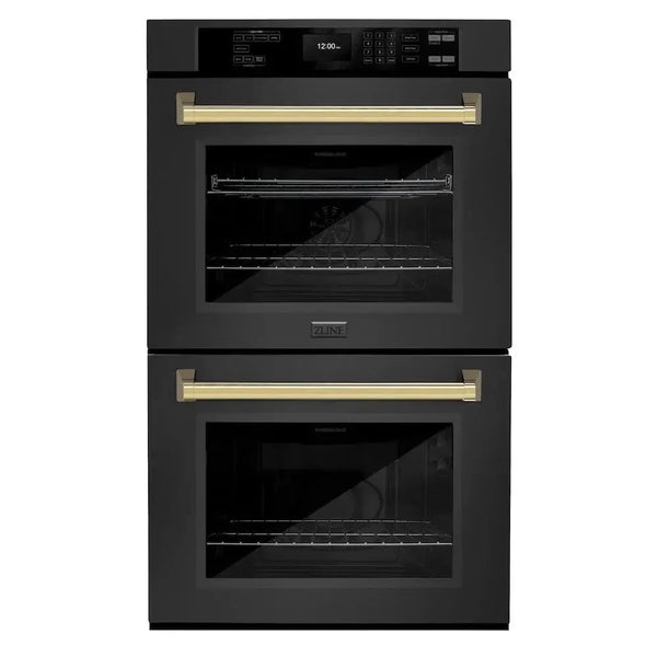 ZLINE 30"Professional True Convection Double Wall Oven, Air Fry, Self Clean Black Stainless Steel, Gold WADBZ-30-G