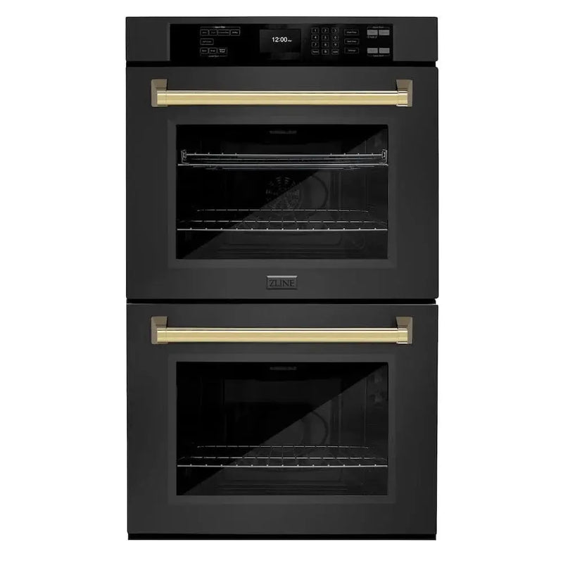 ZLINE 30"Professional True Convection Double Wall Oven, Air Fry, Self Clean Black Stainless Steel, Gold WADBZ-30-G by Farmhouse Kitchen and Bath
