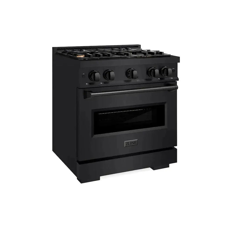 ZLINE 30" Dual Fuel Range, Gas Cooktop, Electric Convection Oven Black Stainless Steel Brass Burners, CDRB-BR-30 by Farmhouse Kitchen and Bath
