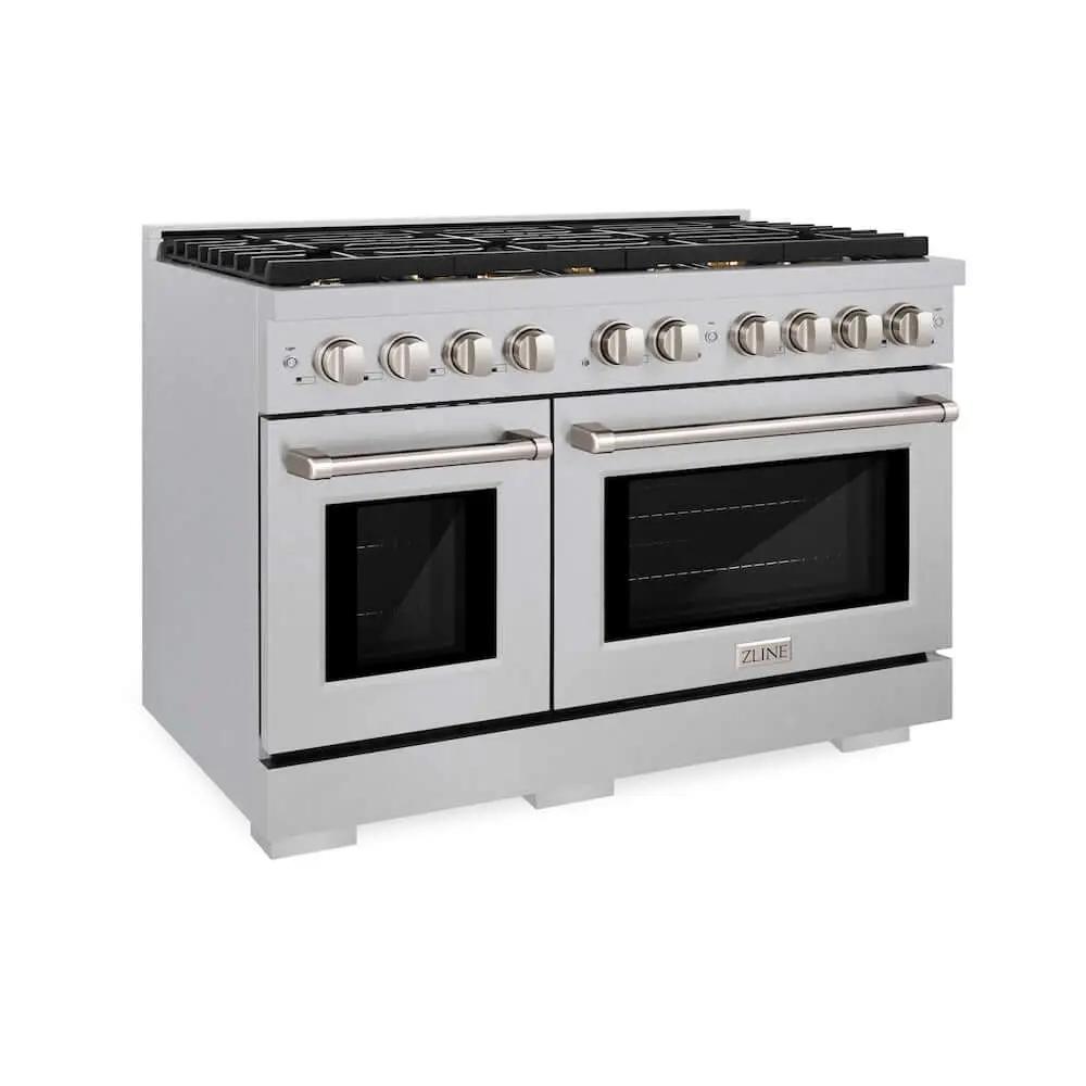 ZLINE 48"Gas Range, Convection Gas Oven , DuraSnow® Brass Burners, SGRS-BR-48 by Farmhouse Kitchen and Bath