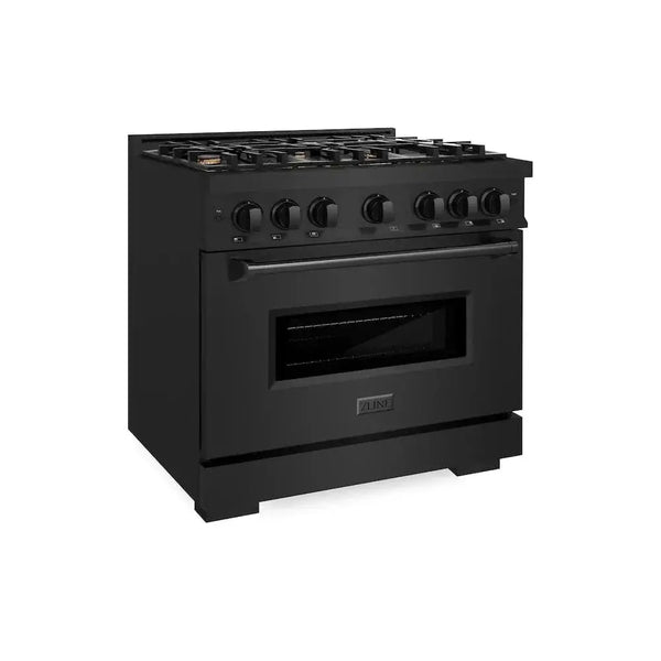 ZLINE 36" Dual Fuel Range, Gas Cooktop, Electric Convection Oven Black Stainless Steel Brass Burners, CDRB-BR-36