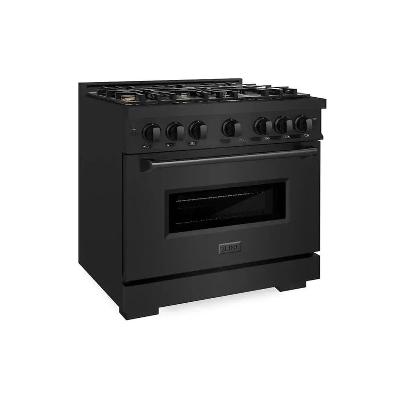 ZLINE 36" Dual Fuel Range, Gas Cooktop, Electric Convection Oven Black Stainless Steel Brass Burners, CDRB-BR-36 by Farmhouse Kitchen and Bath
