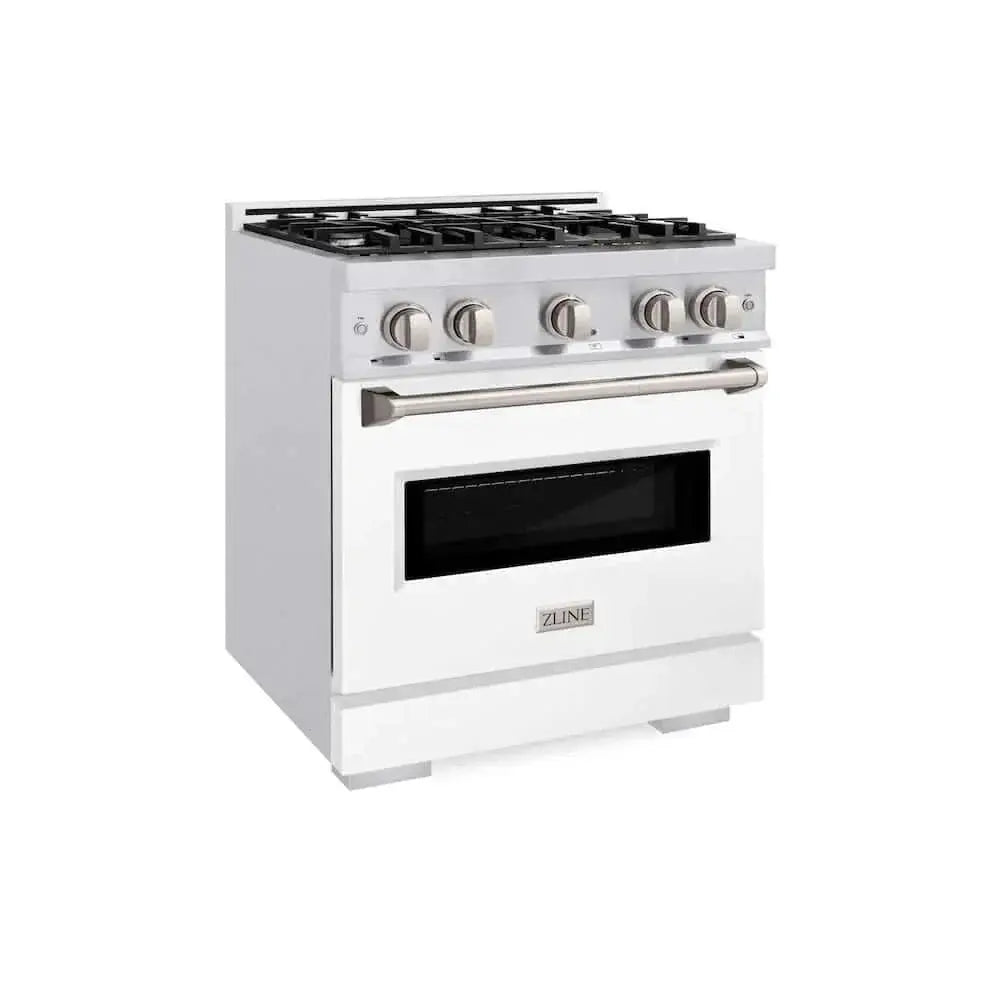 ZLINE 30"Classic Gas Range, Convection Gas Oven, DuraSnow® Stainless Steel, White Matte Door CGRS-WM-30 by Farmhouse Kitchen and Bath