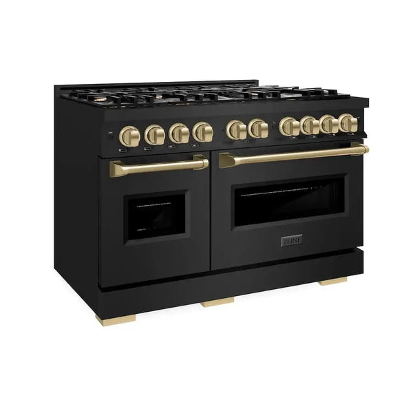 ZLINE 48" Classic Gas Range, Convection Gas Oven Black Stainless Steel, Champagne Bronze CGRBZ-48-CB