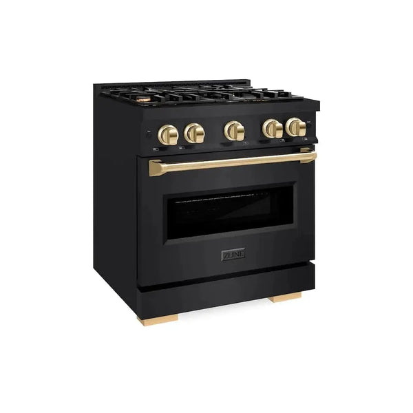 ZLINE 30" Classic Gas Range, Convection Gas Oven Black Stainless Steel, Gold CGRBZ-30-G