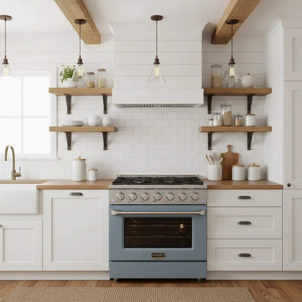 Kucht 36" Propane Range, in Stainless Steel, Light Blue Door, KNG361/LP-LB by Farmhouse Kitchen and Bath