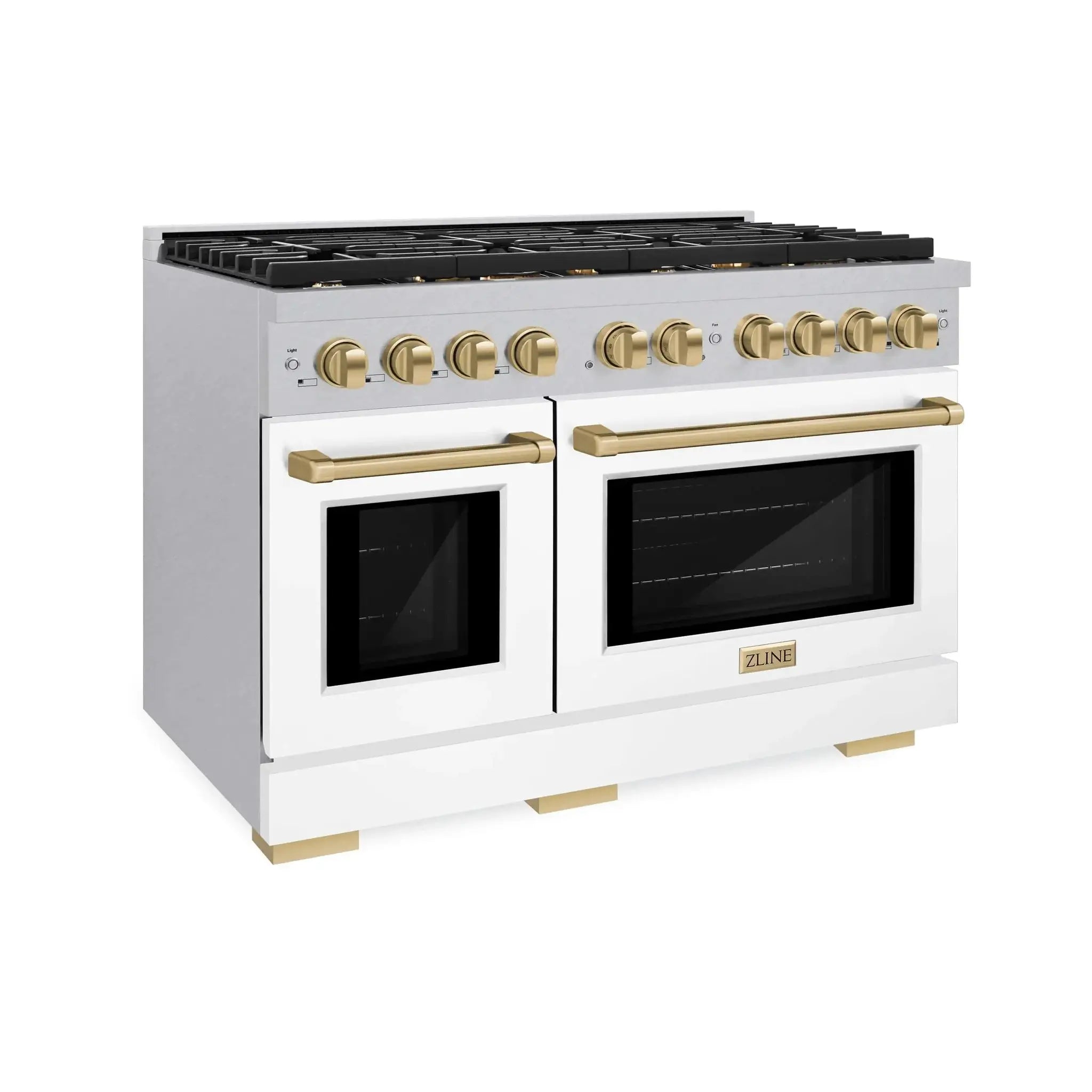 ZLINE 48"Paramount Dual Fuel Range DuraSnow® White Matte, Champagne Bronze SDRSZ-WM-48-CB by Farmhouse Kitchen and Bath
