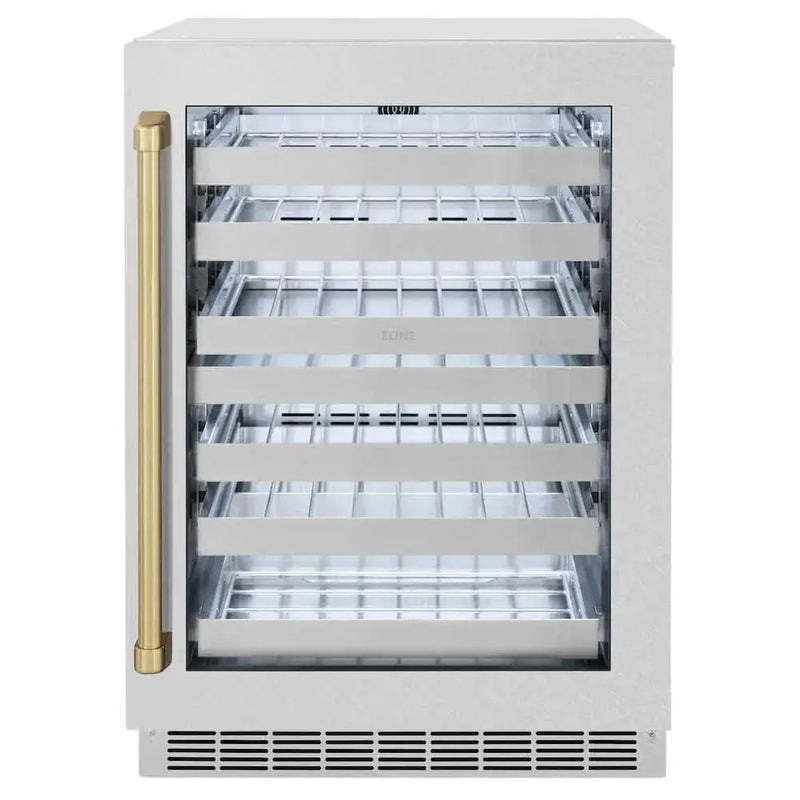 ZLINE 24" Touchstone Dual Zone 44 Bottle Wine Cooler DuraSnow® Stainless Steel Glass Door Champagne Bronze Handle RWDOZ-SN-24-CB by Farmhouse Kitchen and Bath