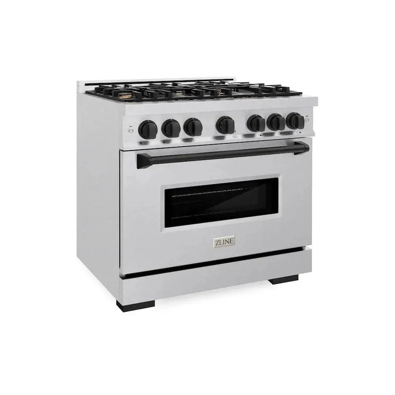 ZLINE 36"Classic Gas Range, Convection Gas Oven, DuraSnow® Stainless Steel, Matte Black CGRSZ-36-MB by Farmhouse Kitchen and Bath