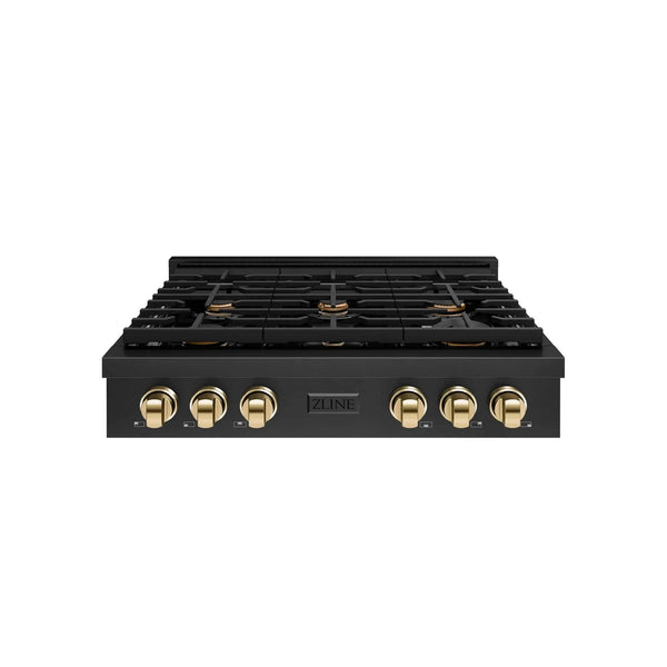 ZLINE 30" Paramount Gas Rangetop Black Stainless Steel Polished Gold SRTBZ-30-G