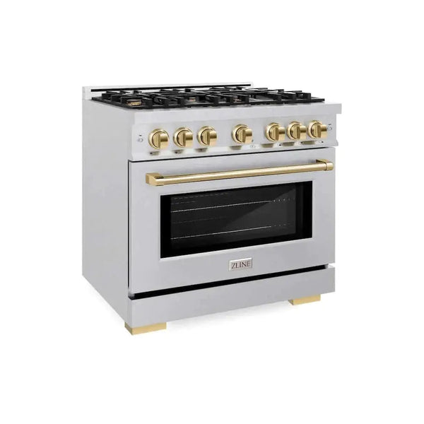 ZLINE 36" Select Gas Range Convection Gas Oven DuraSnow® Stainless Steel Gold HGRSZ-36-G