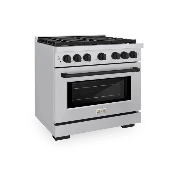 ZLINE 36"Paramount Dual Fuel Range Stainless Steel Matte Black SDRZ-36-MB