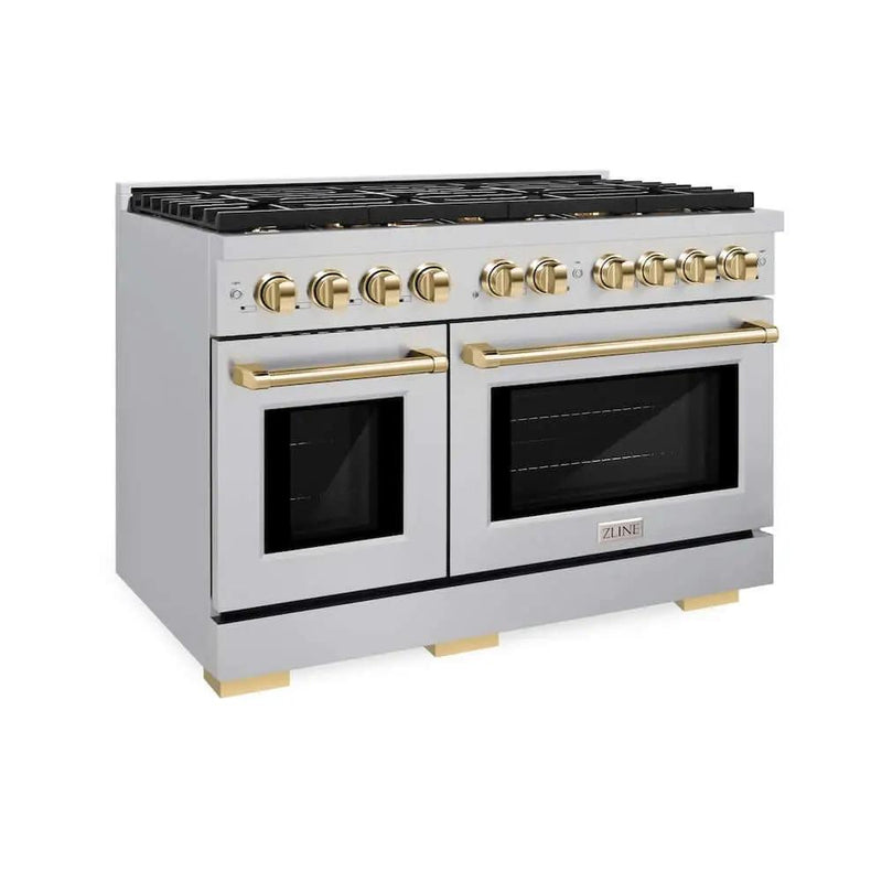 ZLINE 48"Gas Range, Convection Oven Stainless Steel, Gold, SGRZ-48-G by Farmhouse Kitchen and Bath