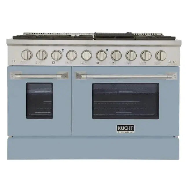 Kucht 48" Gas Range in Stainless Steel with Light Blue Oven Doors, KNG481-LB by Farmhouse Kitchen and Bath