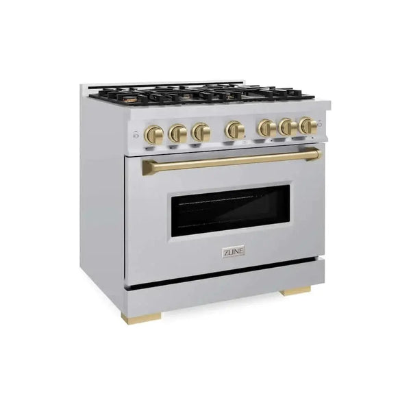 ZLINE 36" Dual Fuel Range, Gas Cooktop, Electric Convection Oven Stainless Steel, Champagne Bronze CDRZ-36-CB