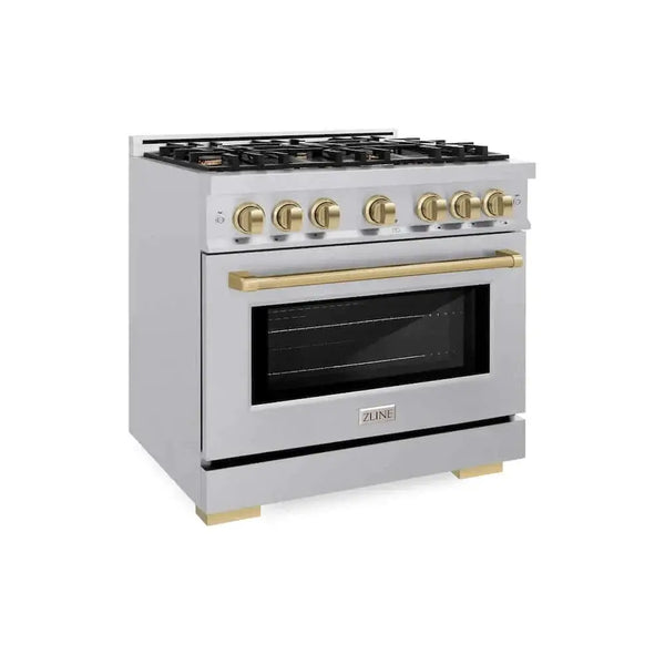 ZLINE 36" Select Dual Fuel Range Gas Cooktop Electric Convection Oven Stainless Steel Champagne Bronze HDRZ-36-CB