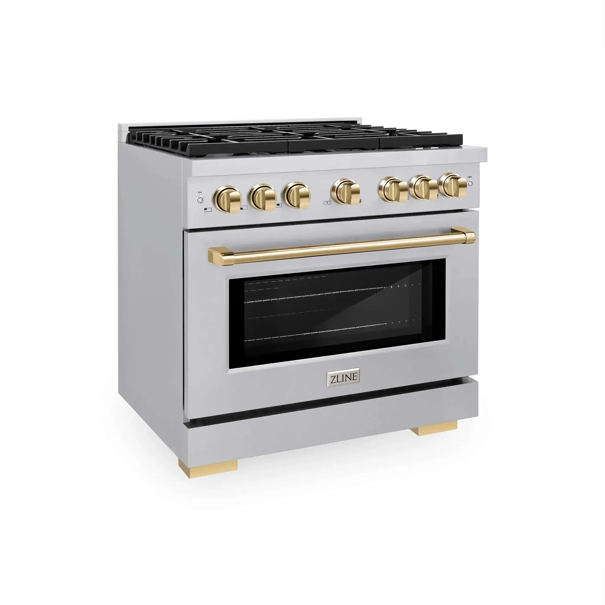 ZLINE 36"Paramount Dual Fuel Range Stainless Steel Gold SDRZ-36-G by Farmhouse Kitchen and Bath