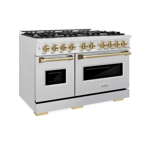 ZLINE 48" Classic Gas Range, Convection Gas Oven DuraSnow® Stainless Steel, Champagne Bronze CGRSZ-48-CB