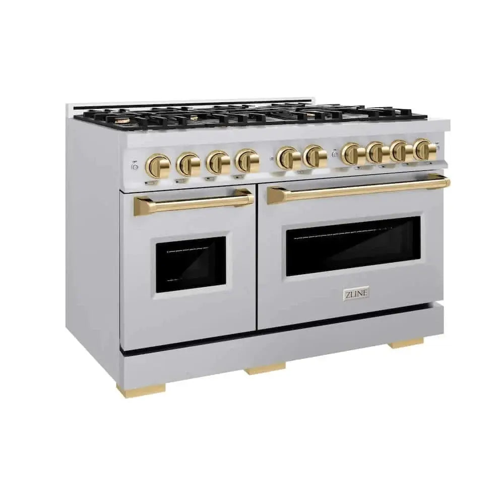 ZLINE 48" Dual Fuel Range, Gas Cooktop, Electric Convection Oven Stainless Steel, Gold CDRZ-48-G by Farmhouse Kitchen and Bath