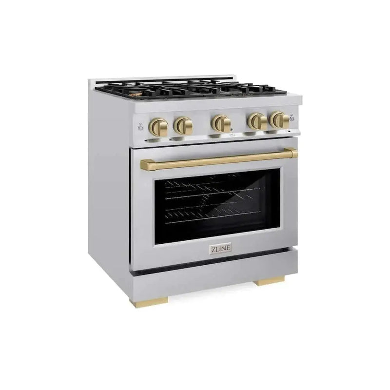 ZLINE 30" Select Dual Fuel Range Gas Cooktop Electric Convection Oven Stainless Steel Champagne Bronze HDRZ-30-CB by Farmhouse Kitchen and Bath