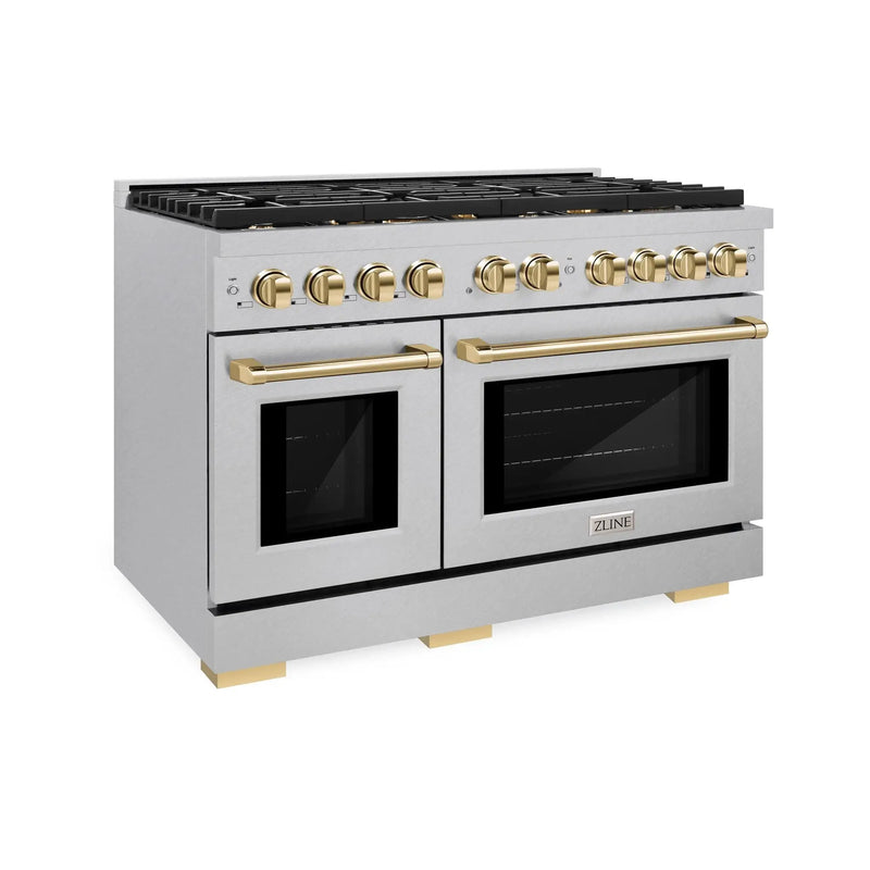 ZLINE 48"Paramount Dual Fuel Range DuraSnow® Gold SDRSZ-48-G by Farmhouse Kitchen and Bath