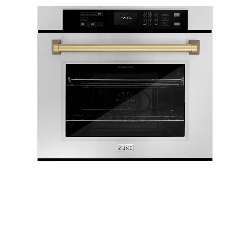 ZLINE 30" Autograph Edition Professional True Convection Single Wall Oven, Air Fry, Self Clean, Stainless Steel, Champagne Bronze WASZ-30-CB by Farmhouse Kitchen and Bath