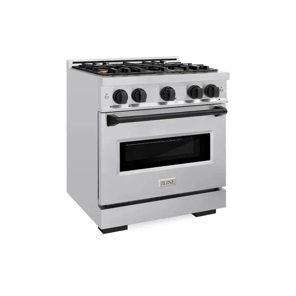 ZLINE 30" Dual Fuel Range, Gas Cooktop, Electric Convection Oven Stainless Steel, Matte Black CDRZ-30-MB by Farmhouse Kitchen and Bath