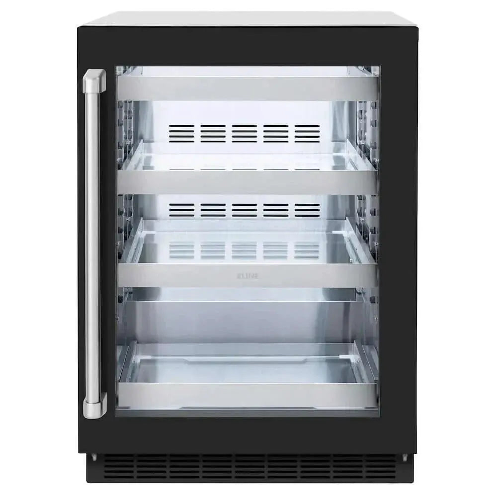 ZLINE 24" Touchstone 151 Can Beverage Fridge Black Matte Glass Door RBSO-BLM-24 by Farmhouse Kitchen and Bath