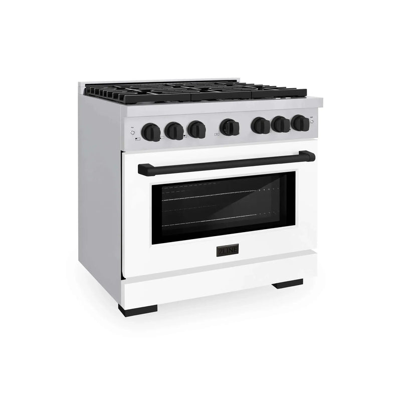 ZLINE 36"Paramount Dual Fuel Range White Matte Matte Black SDRZ-WM-36-MB by Farmhouse Kitchen and Bath