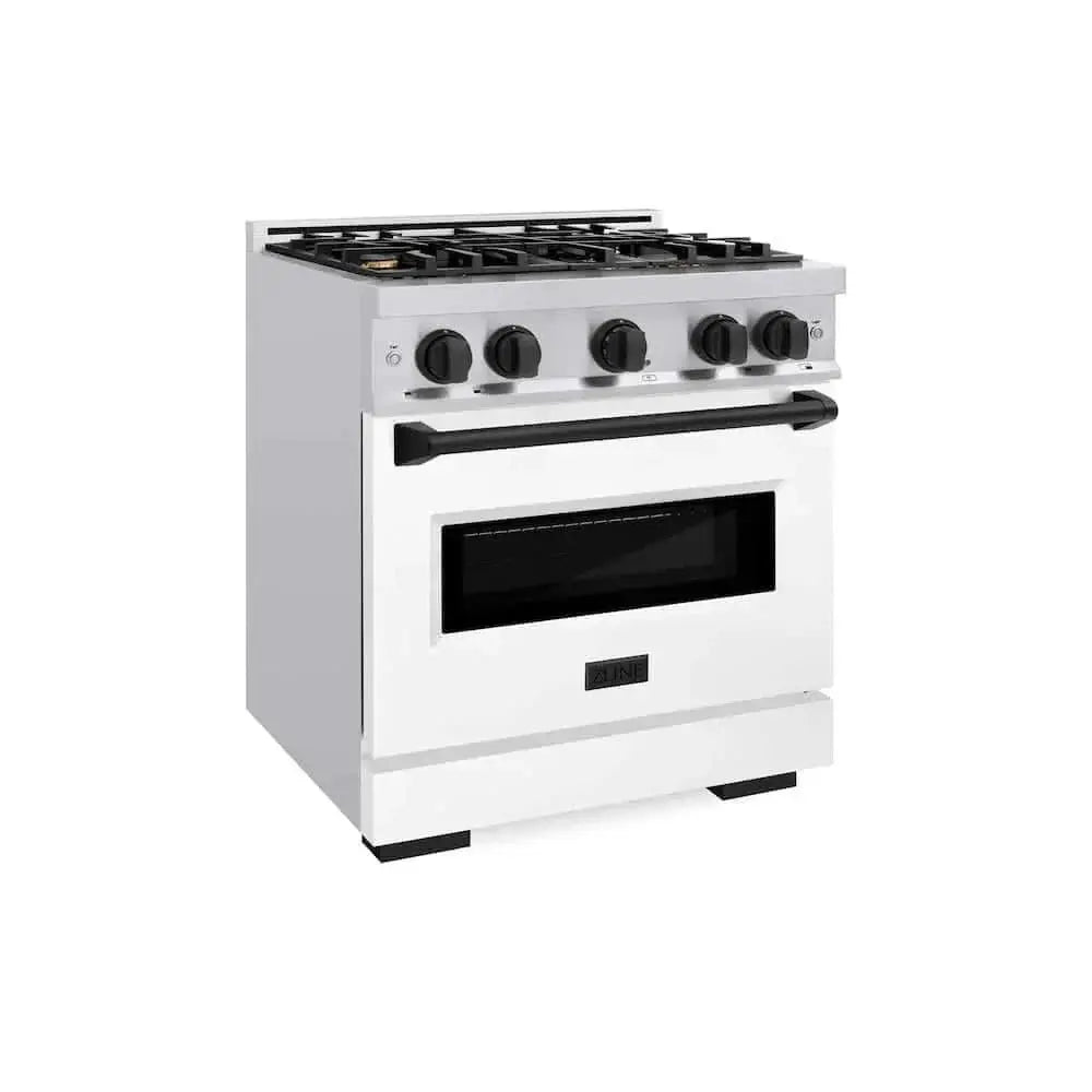 ZLINE 30" Dual Fuel Range, Gas Cooktop, Electric Convection Oven Stainless Steel, White Matte Matte Black CDRZ-WM-30-MB by Farmhouse Kitchen and Bath