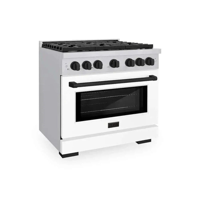 ZLINE 36"Gas Range, Convection Oven White, Matte Black, SGRZ-WM-36-MB by Farmhouse Kitchen and Bath
