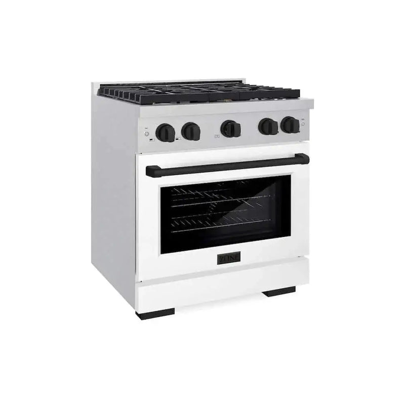 ZLINE 30"Gas Range, Convection Gas Oven, DuraSnow® White Matte, Matte Black SGRSZ-WM-30-MB by Farmhouse Kitchen and Bath
