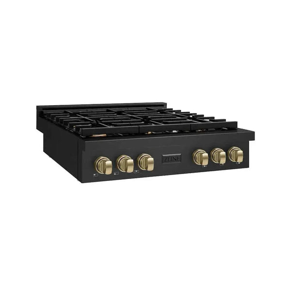 ZLINE 36" Paramount Gas Rangetop Black Stainless Steel Champagne Bronze SRTBZ-36-CB