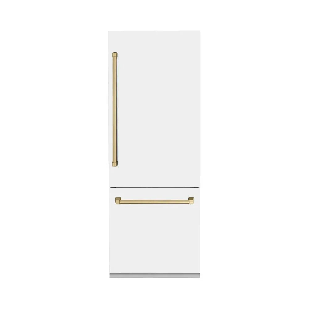 ZLINE Autograph Edition French Door Refrigerator, Internal Water, Ice Dispenser, White Matte, Champagne Bronze Accents RBIVZ-WM by Farmhouse Kitchen and Bath