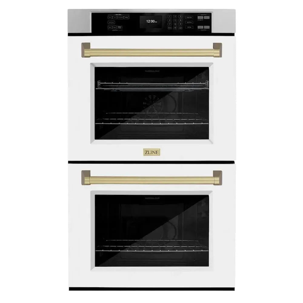 ZLINE 30"Professional True Convection Double Wall Oven, Air Fry, Self Clean, White Matte, Champagne Bronze WADZ-WM-30-CB by Farmhouse Kitchen and Bath