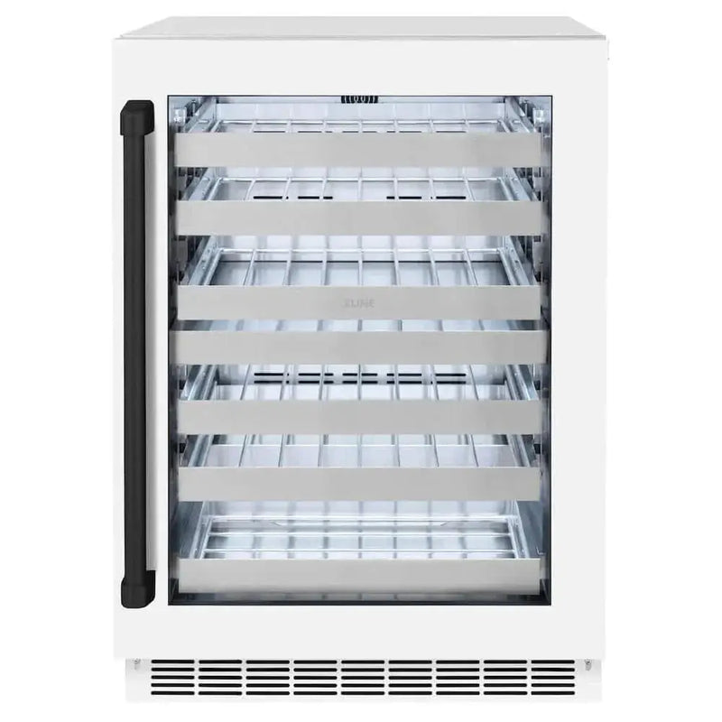 ZLINE 24" Touchstone Dual Zone 44 Bottle Wine Cooler White Matte Glass Door Matte Black Handle RWDOZ-WM-24-MB by Farmhouse Kitchen and Bath