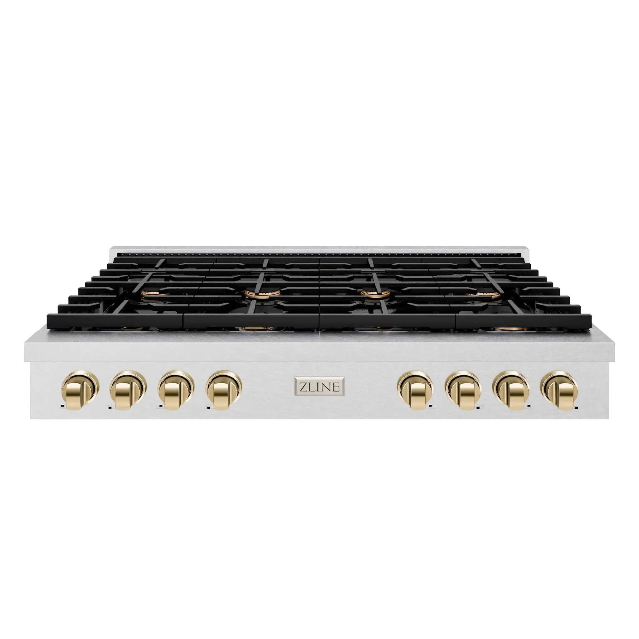 ZLINE 48" Paramount Gas Rangetop DuraSnow® Stainless Steel Polished Gold SRTSZ-48-G by Farmhouse Kitchen and Bath