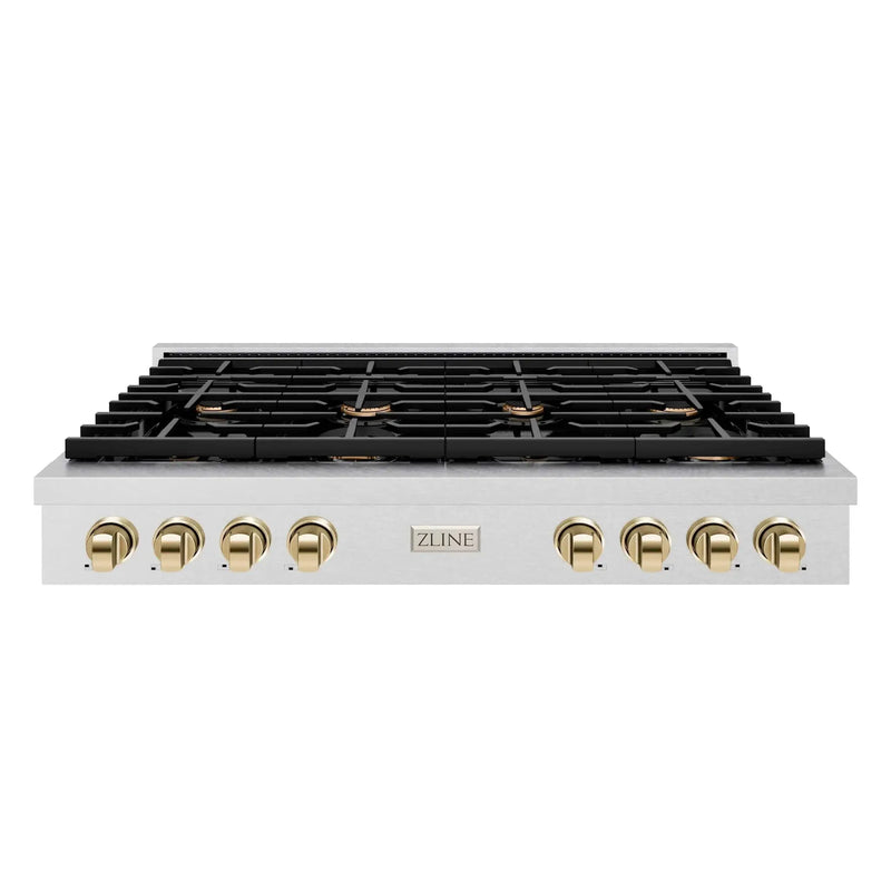 ZLINE 48" Paramount Gas Rangetop DuraSnow® Stainless Steel Polished Gold SRTSZ-48-G by Farmhouse Kitchen and Bath