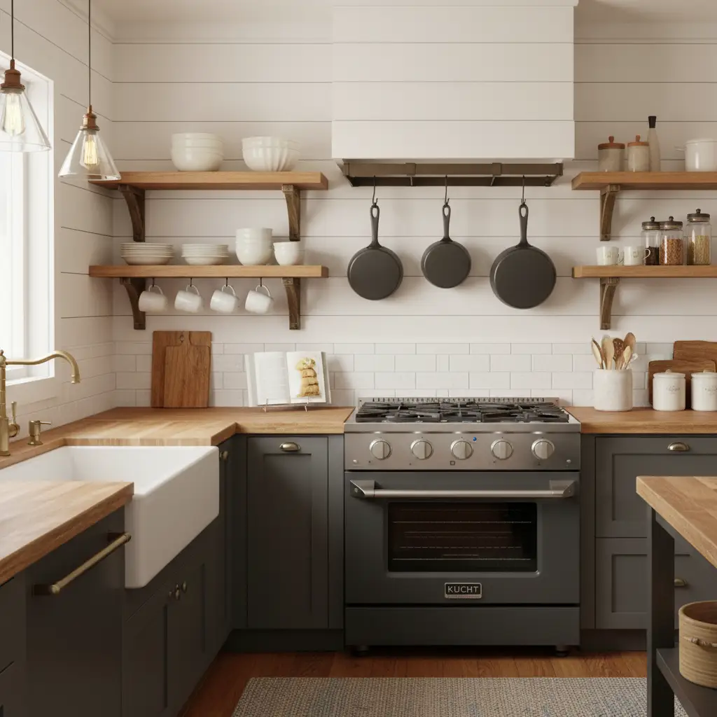 Kucht 30" Gas Range in Stainless Steel with Grey Oven Door, KNG301-GR by Farmhouse Kitchen and Bath