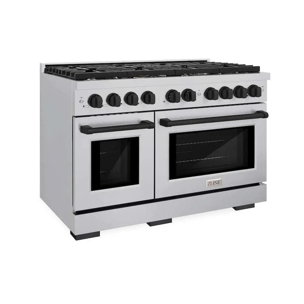 ZLINE 48"Gas Range, Convection Oven Stainless Steel, Matte Black, SGRZ-48-MB by Farmhouse Kitchen and Bath