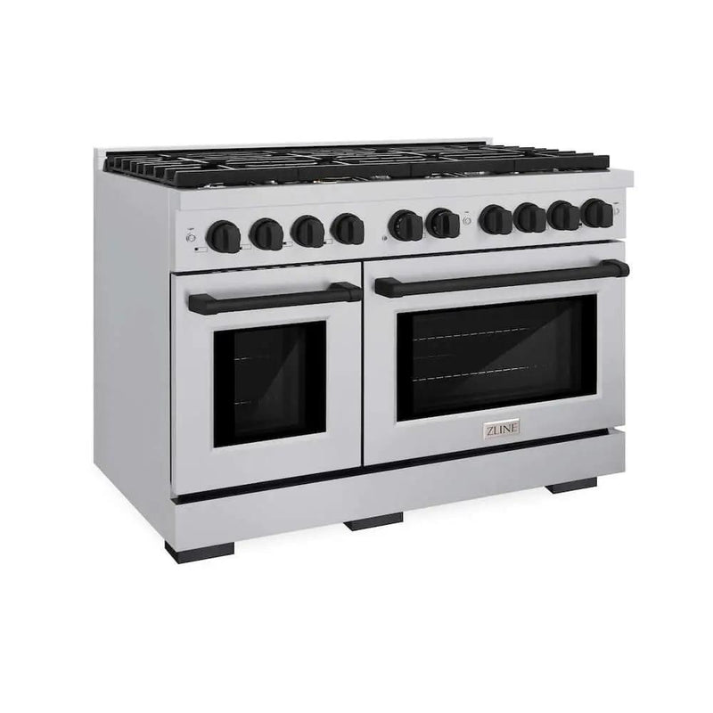 ZLINE 48"Gas Range, Convection Oven Stainless Steel, Matte Black, SGRZ-48-MB by Farmhouse Kitchen and Bath