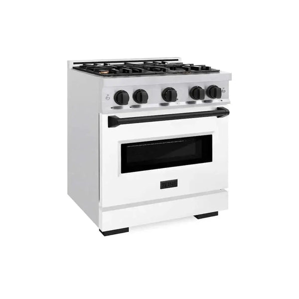 ZLINE 30" Dual Fuel Range, Gas Cooktop, Electric Convection Oven DuraSnow® Stainless Steel, Matte Black CDRSZ-30-MB