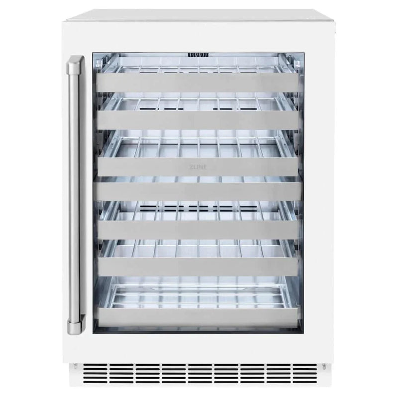 ZLINE 24" Touchstone Dual Zone 44 Bottle Wine Cooler White Matte Glass Door RWDO-WM-24 by Farmhouse Kitchen and Bath