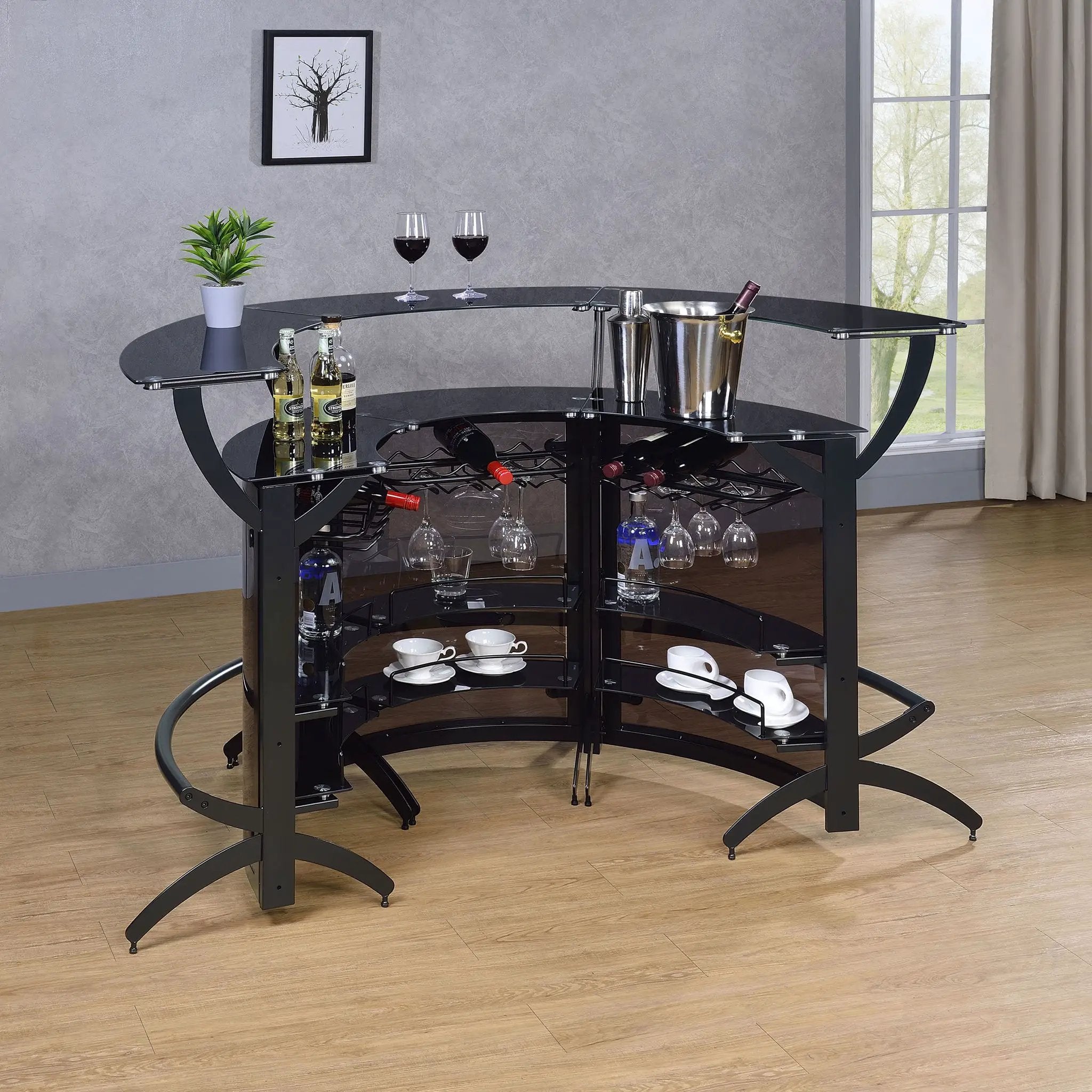 Elaina - 3 Piece Curved Freestanding Home Bar - Black by HouseOfZazla