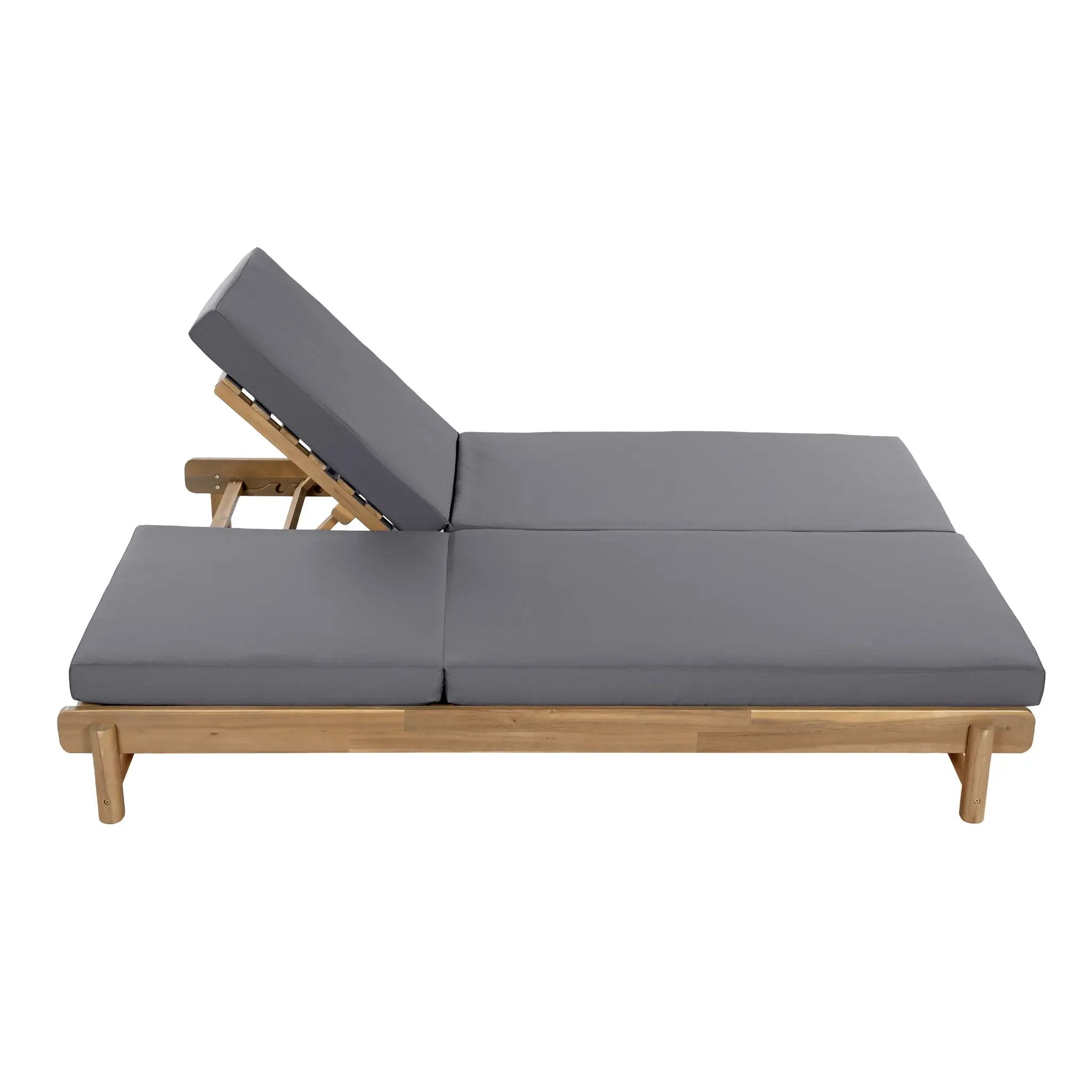 Light Teak Acacia Wood Double Chaise Lounger Set by HouseOfZazla