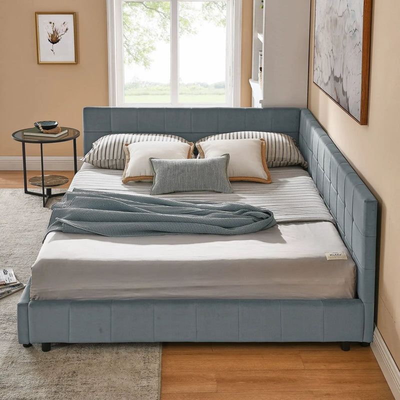 Mid-Century Storage Upholstered Tufted Bed Frame With Backrest And Armrests by Unique Piece Furniture