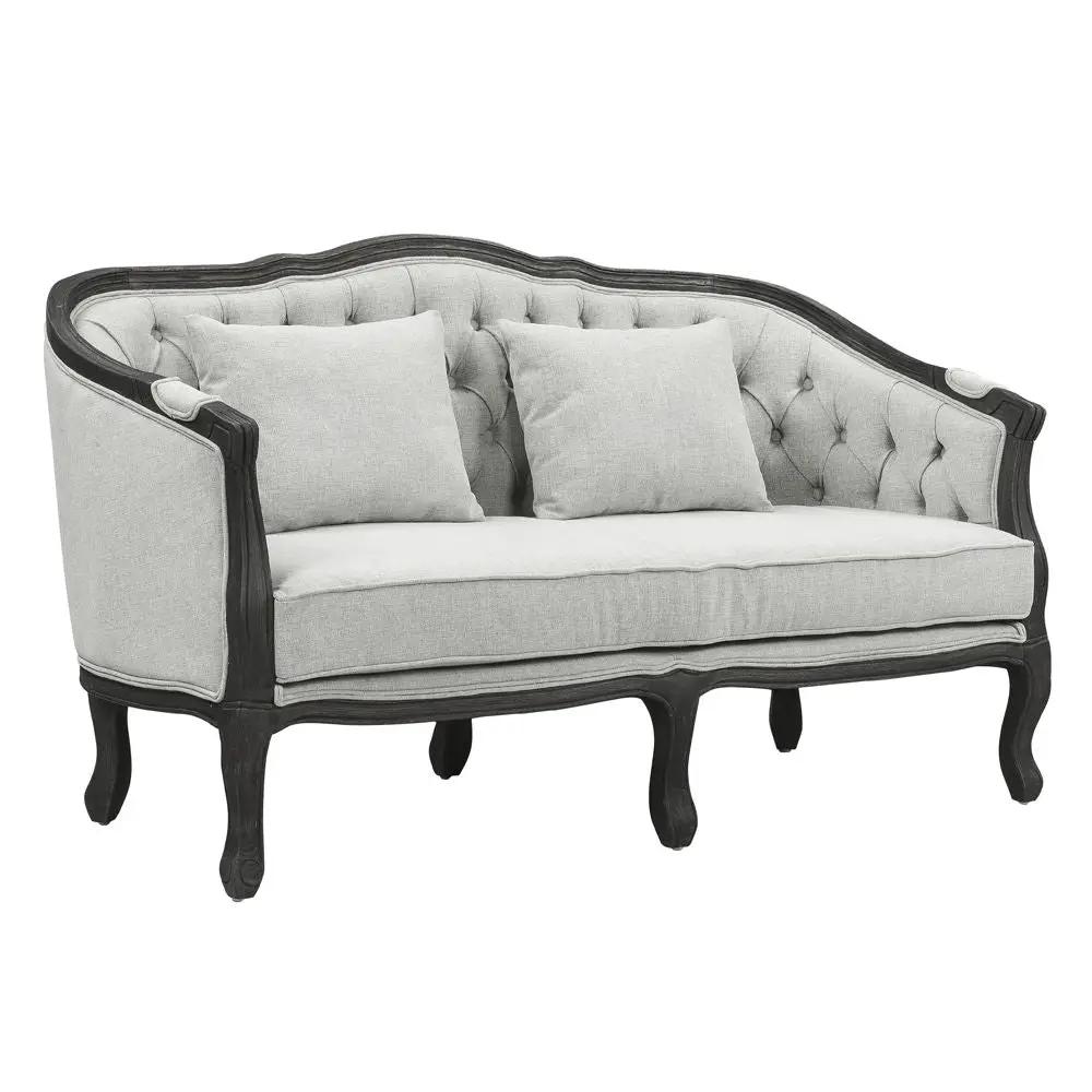 Samael - Loveseat With 2 Pillows - Gray Linen & Dark Brown by Unique Piece Furniture