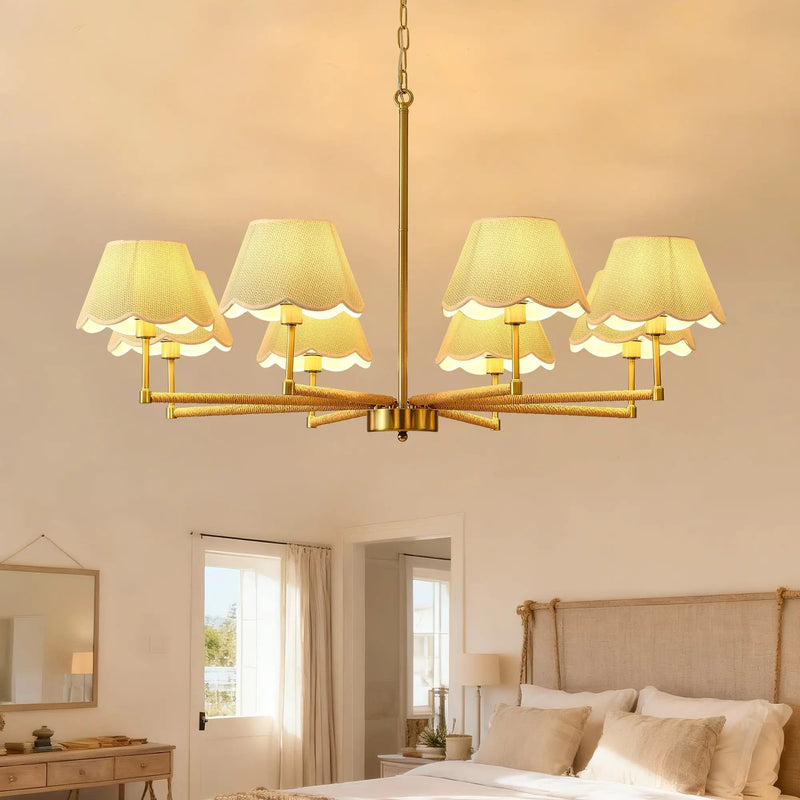 8-Light Rope and Fabric Shade Gold Chandelier by HouseOfZazla