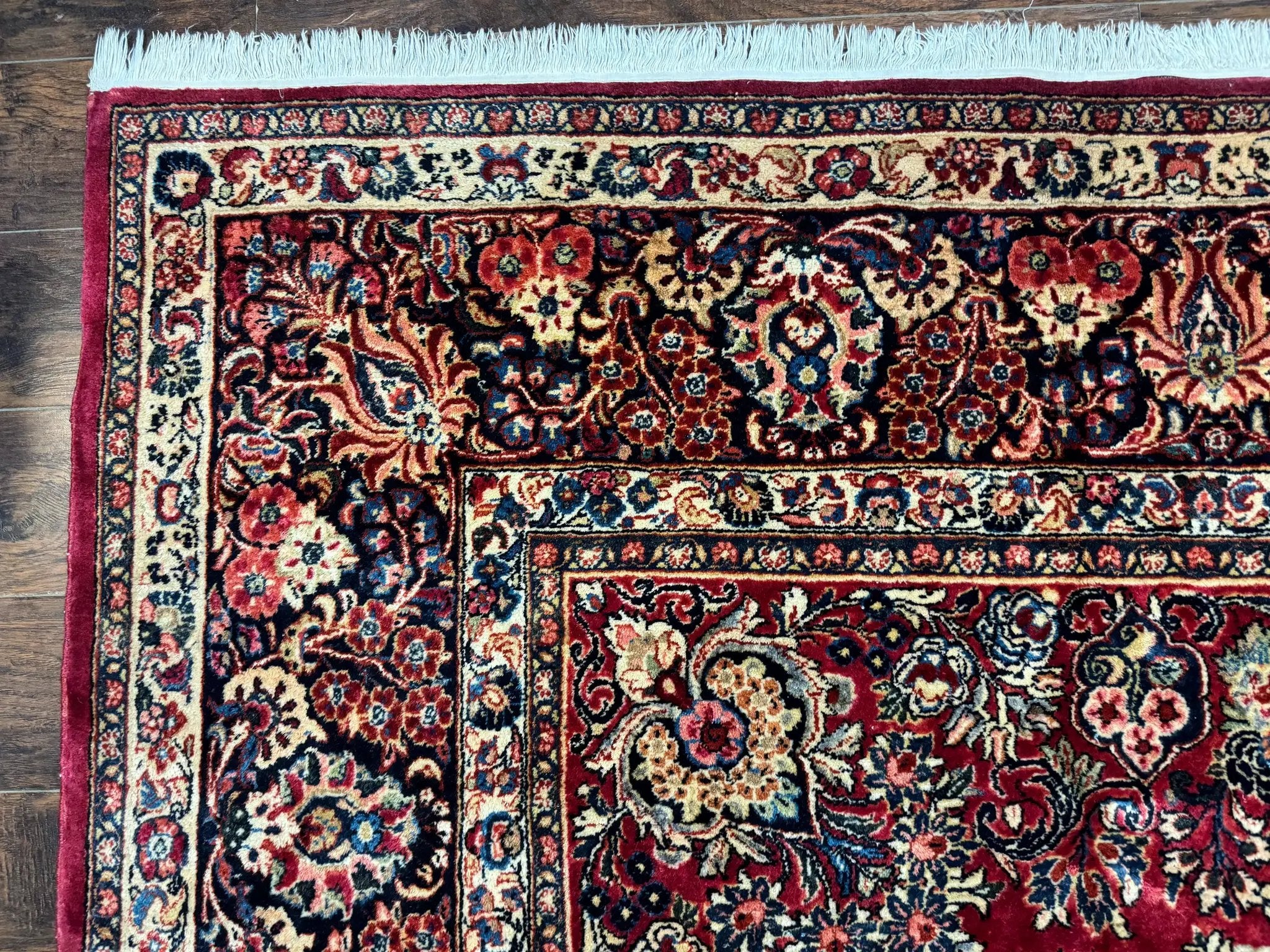 Persian Sarouk Rug 10x10, Square Persian Carpet, Red, Floral, Antique by Jewel Rugs