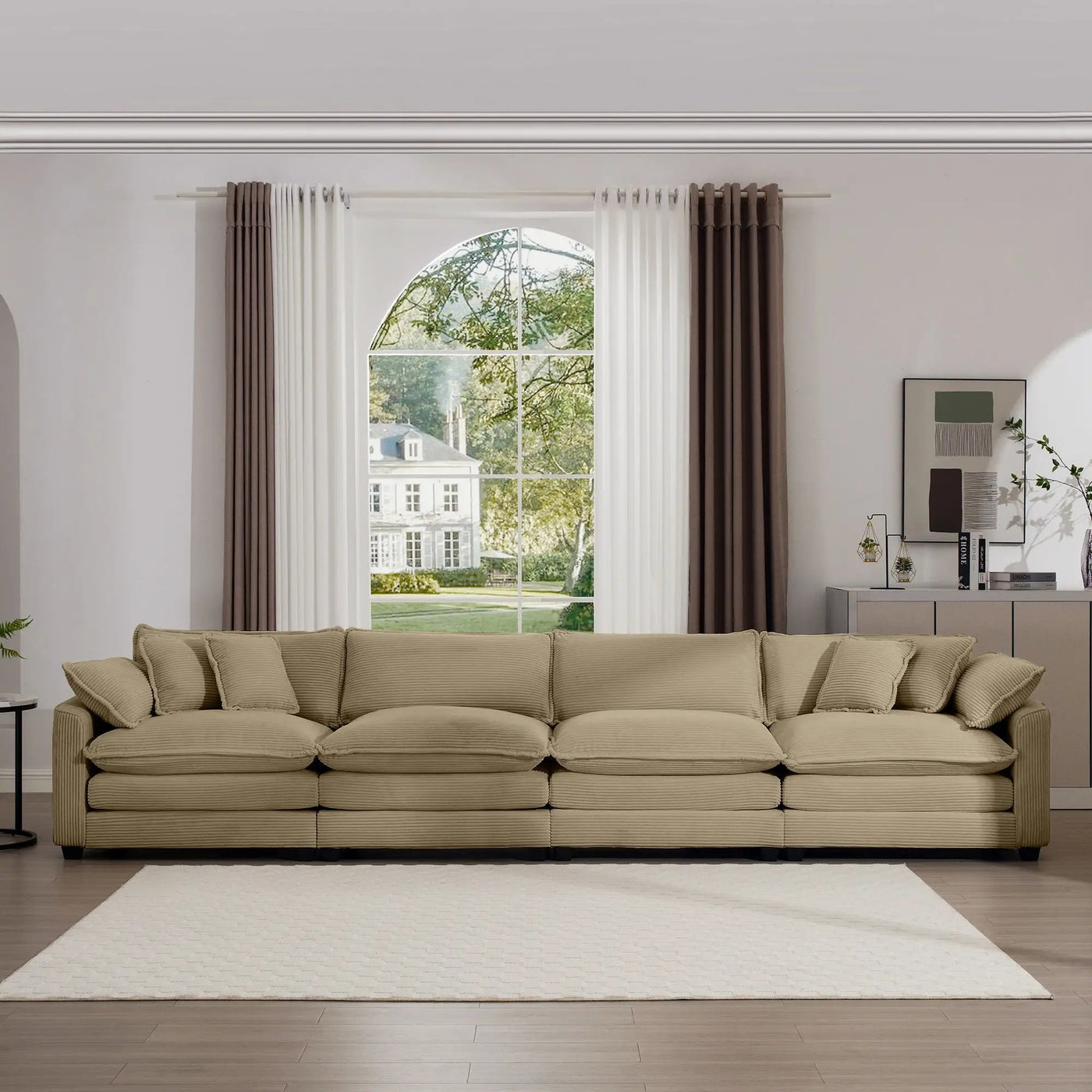 Modern Upholstered 4 Seater Fabric Sofa With Arm And Throw Pillows by Unique Piece Furniture